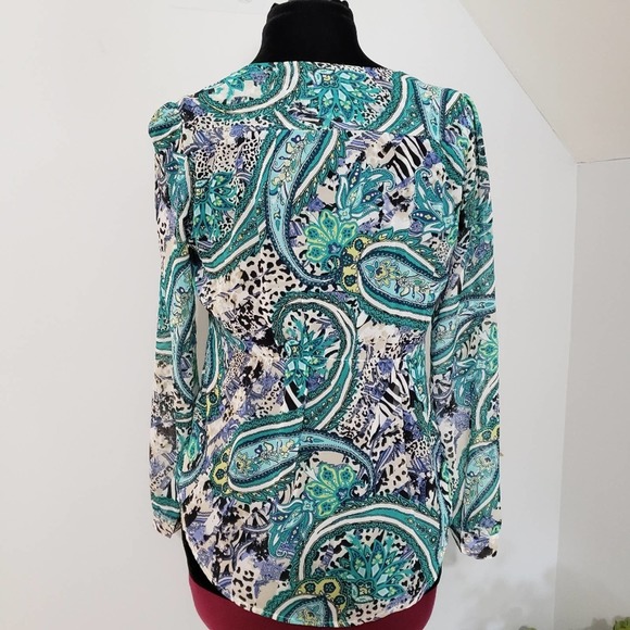 Milano Paisley Multi Hidden Button Vibrant Top Small Y2K Career Corpcore Office - Picture 3 of 11